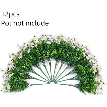 💐12PCS Artificial UV-resistant flowers: suitable for patios, porches and balconies-Creamy White