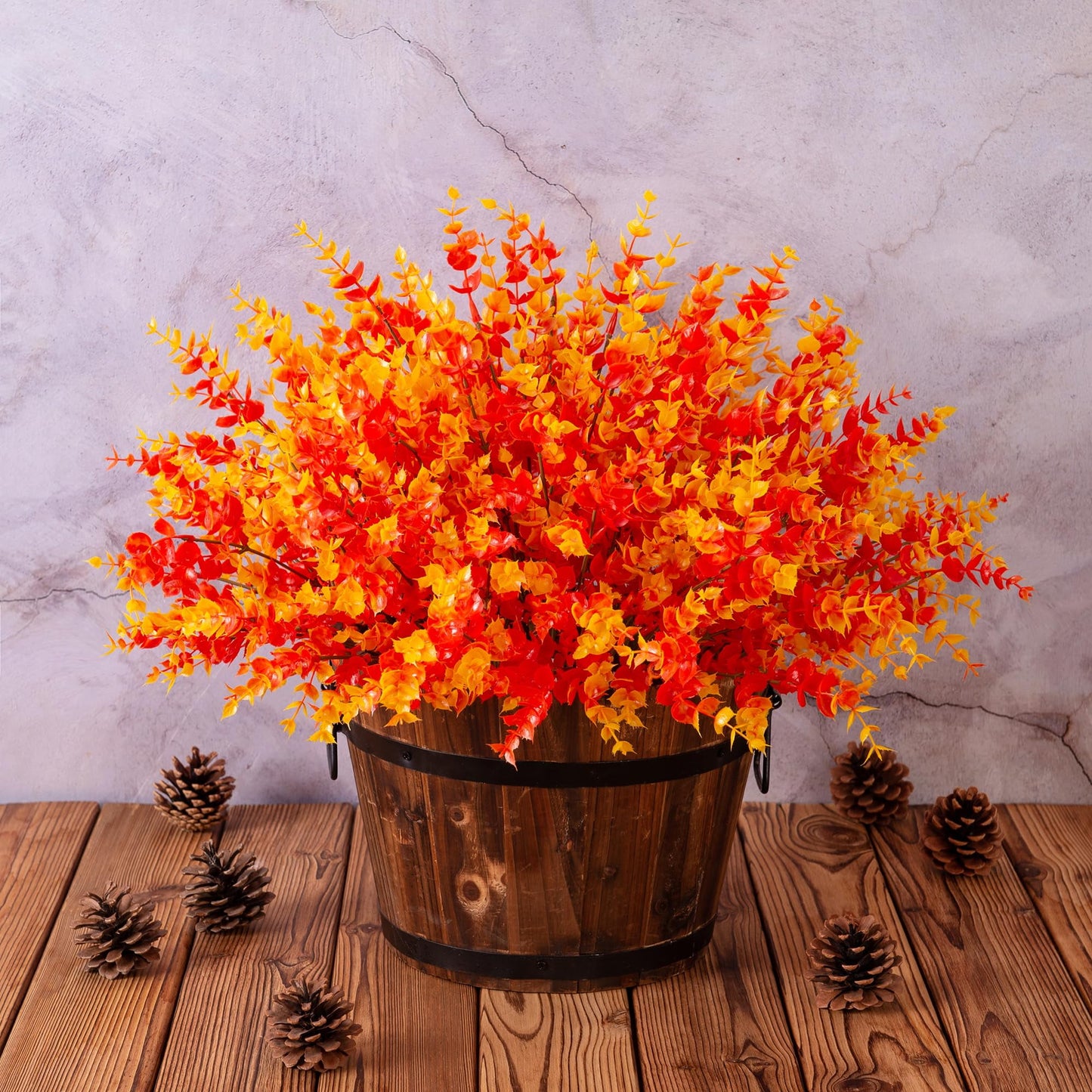 💐12PCS Artificial UV-resistant flowers: suitable for patios, porches and balconies-Orange Eucalyptus